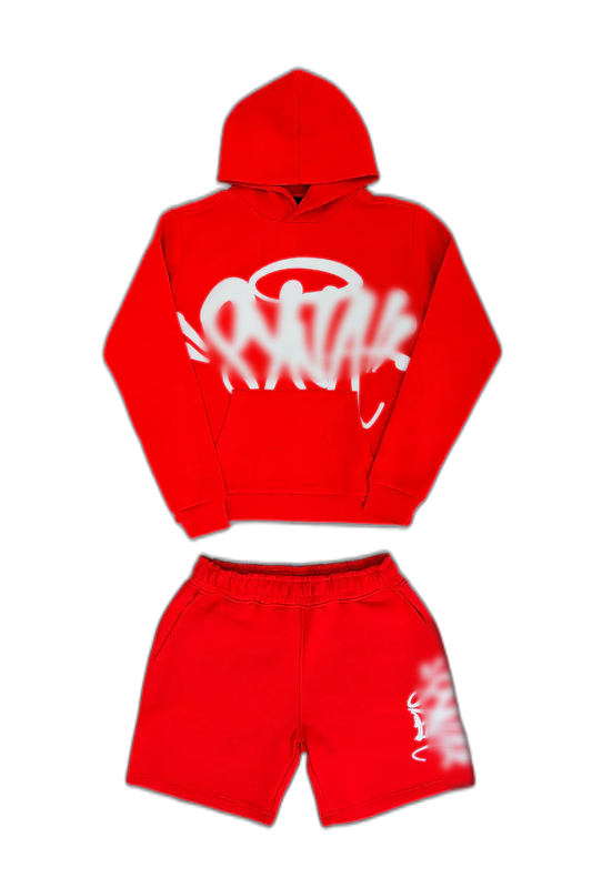 Synawrld hoodie/short set - Red/Grey